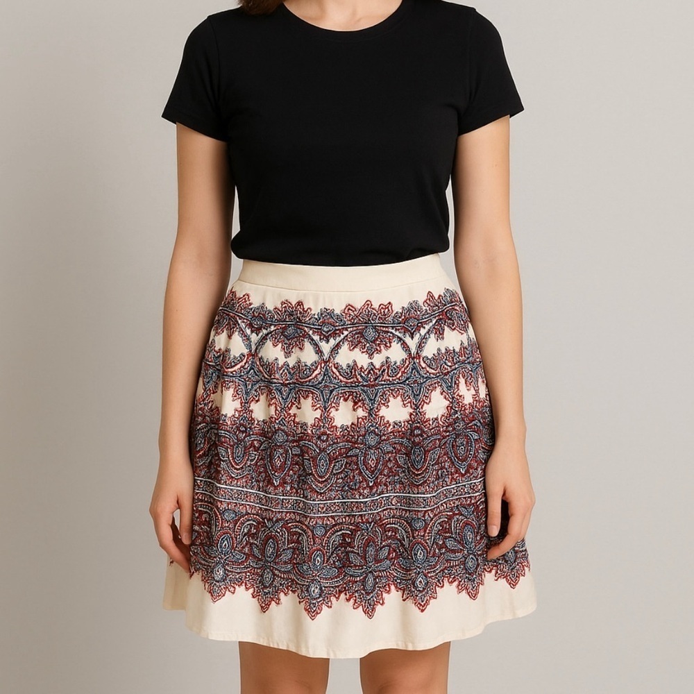 Talbots Skirt Women 6 Petite White Blue Floral Pleated A-Line Preppy